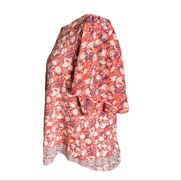 LUCKY BRAND || Floral Blouse with Back Cutout and Flutter Sleeves Large - Picture 5 of 16